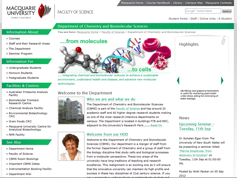 Department of Chemistry and Biomolecular Sciences at Macquarie University